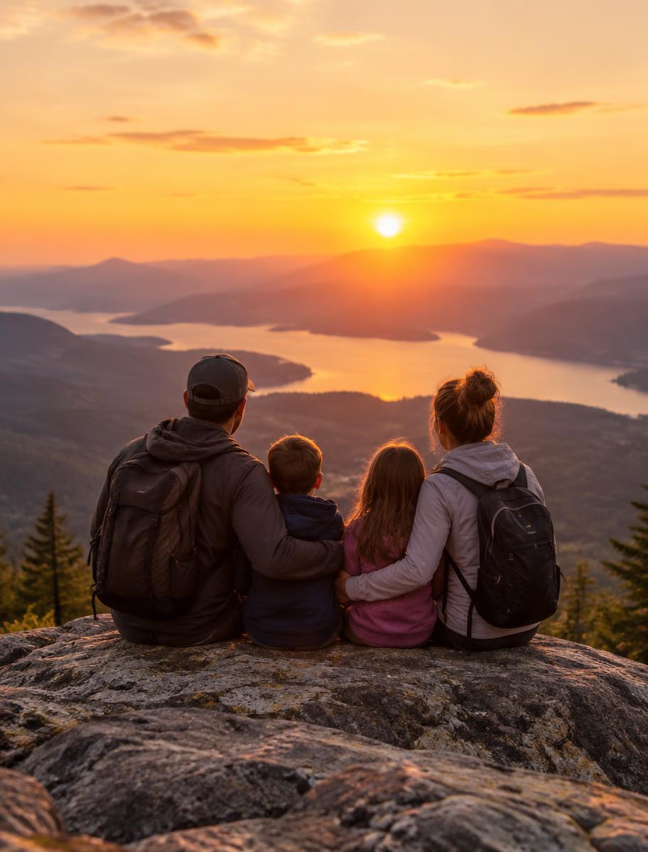 A family watching the sunset together